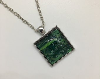 Cyberpunk Circuit Microchip Pendant - Handmade Necklace -  Unusual Circuit Cyberspace Computer Science Geek Matrix Jewelry