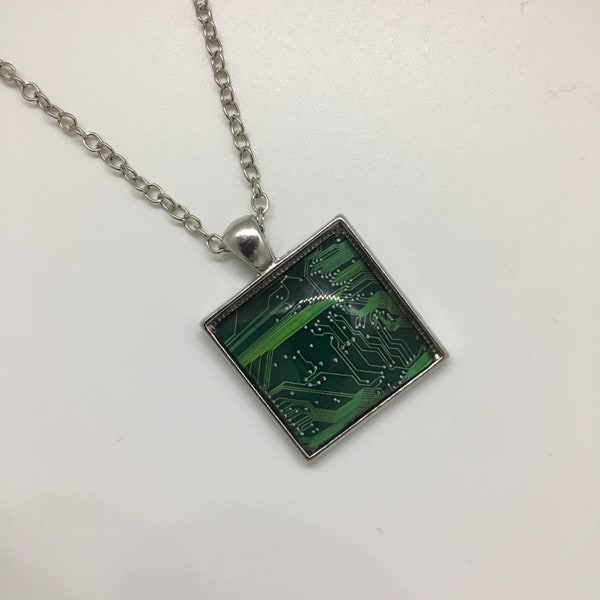 Cyberpunk Circuit Microchip Pendant - Handmade Necklace -  Unusual Circuit Cyberspace Computer Science Geek Matrix Jewelry