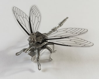 Steampunk Brooch - Wirewound Dragonfly Brooch - Unique steampunk steam punk clockwork jewellery