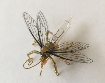 Steampunk brooch - Small Mayfly Lightbulb Brooch - Unique Steampunk Steam Punk Clockwork Jewelry