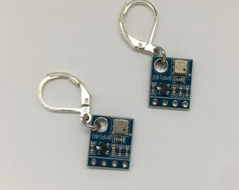 Cyberpunk Blue Micro Chip Earrings - Handmade Earrings -  Unusual Circuit Cyberspace Computer Science Geek Matrix Jewelry