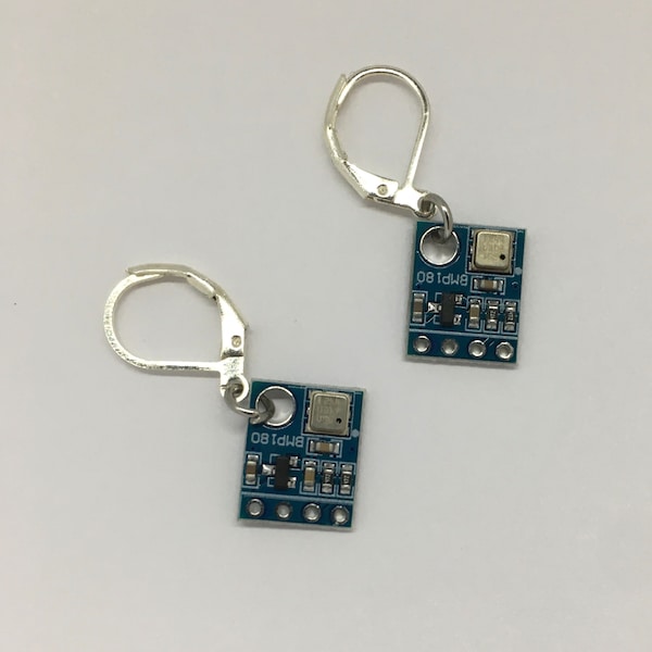 Cyberpunk Blue Micro Chip Earrings - Handmade Earrings -  Unusual Circuit Cyberspace Computer Science Geek Matrix Jewelry