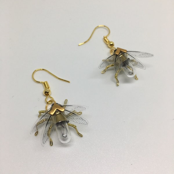 Steampunk earrings - Handmade Original Tiny Bee Lightbulb Earrings - OOAK Unique Upcycled Steampunk Steam Punk Clockwork Jewelry
