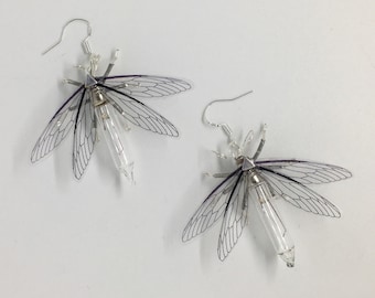 Steampunk earrings - Mayfly Insect Bug Earrings - Original OOAK Unique Upcycled Handmade Steam Punk Clockwork Jewelry