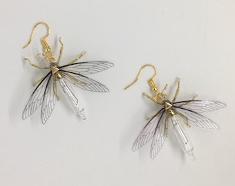Steampunk earrings - Mayfly Insect Bug Earrings - Original OOAK Unique Upcycled Handmade Steam Punk Clockwork Jewelry
