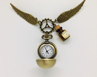 Steampunk brooch - Golden Clockwork snitch pocket watch brooch/pin - Wizard Harry Steampunk  Clockwork Neo Victorian Victoriana Jewellery