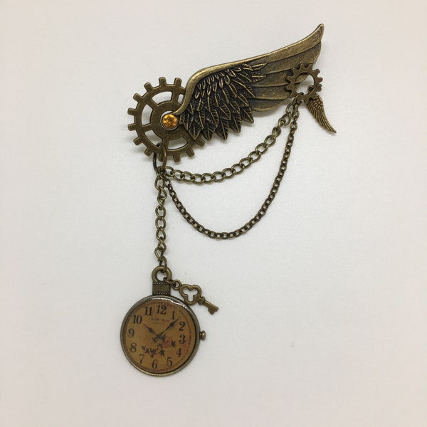 Doesn’t time fly?! Military style Steampunk wing and cog brooch
