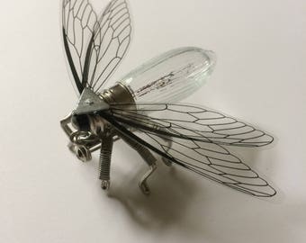 Steampunk brooch - Small insect fly bulb Brooch - Unique upcycled recycled Steampunk Steam Punk Clockwork Jewellery