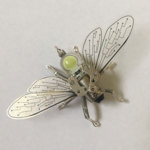 Cyberpunk Wasp brooch - Sci Fi silicon insect jewellery  - OOAK Unique Matrix computer geek gamer Jewelry Unusual Gift