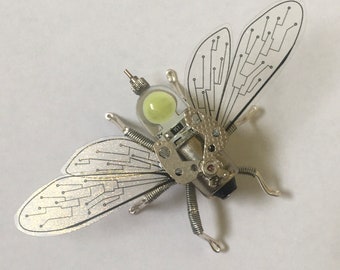Cyberpunk Wasp brooch - Sci Fi silicon insect jewellery  - OOAK Unique Matrix computer geek gamer Jewelry