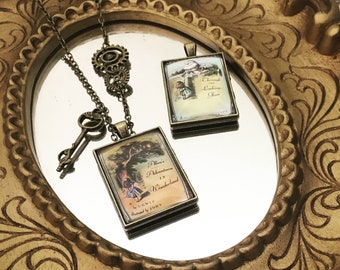 Victorian First Edition Steampunk Book Pendant necklace - Lewis Carroll Gothic Alice in Wonderland Book Lovers Jewellery Gift