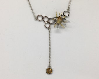 Save the bees - Steampunk honeycomb and clockwork bee necklace  - Original Handmade Lighbulb Clockwork Neo Victorian Victoriana Jewellery