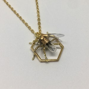 Save the bees - Steampunk Geometric honeycomb and clockwork bee necklace  - Handmade Original Recycled Insect entomology jewellery