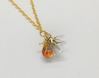 Steampunk necklace  - A Drop of Honey - handmade Tiny Bee Lightbulb Necklace  - OOAK Unique Upcycled Steampunk Steam Punk Clockwork Jewelry