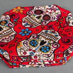 Coasters, Square Mitered Corners, Red, Sugar Skulls