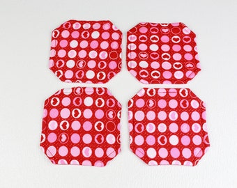 Coasters, Cloth, Square with Mitered Corners, Valentines Theme, Red, White, Pink