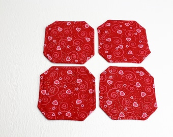 Coasters, Cloth, Square Mitered-Corners, Red, White, Pink, Valentines Theme