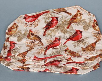 Placemats, fabric, cloth, birds, cardinals