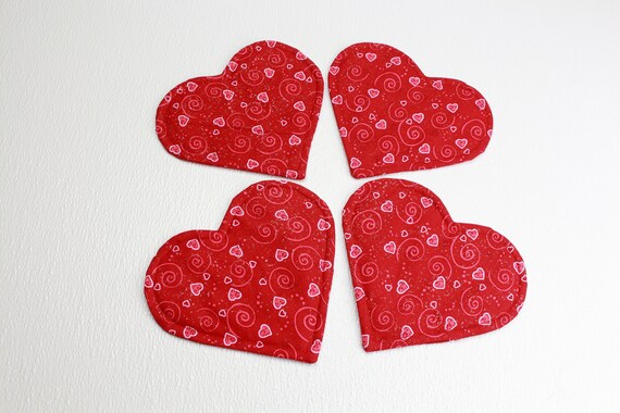 Coasters Cloth Heart Shape Red Background Pink Swirls Etsy