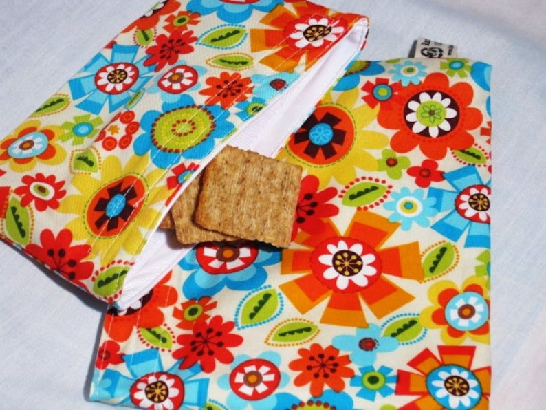 Reusable Earth Savvy Orange and Teal Sandwich and Snack Bag Set