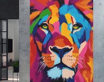 Colorful Abstract Lion Art Print | Modern Wildlife Decor