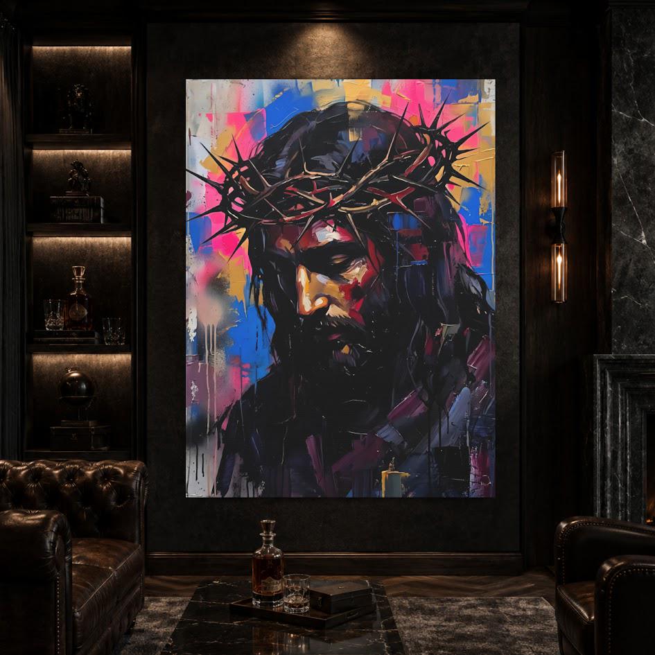 Jesus Crown of Thorns Wall Art, Colorful Christian Canvas Print - Etsy