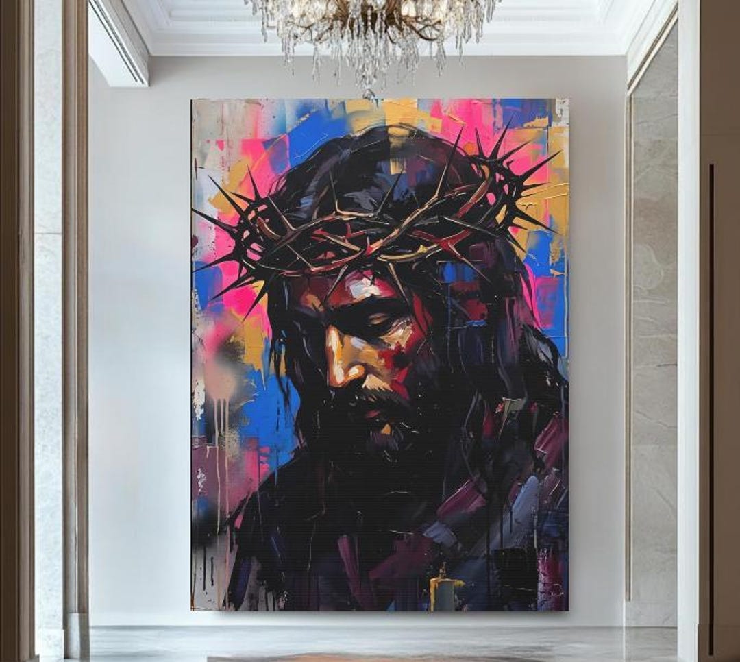 Jesus Crown of Thorns Wall Art, Colorful Christian Canvas Print - Etsy