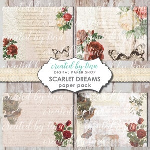 SCARLET DREAMS printable paper Instant download Created by Tina