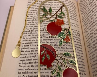 Pomegranate Metal Bookmark- 6 inches, Fruit, Flowers, Colorful, Book Lover Gift, Botanical, Garden