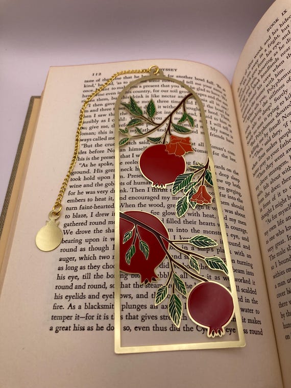 Pomegranate Metal Bookmark- 6 inches, Fruit, Flowers, Colorful, Book Lover Gift, Botanical, Garden