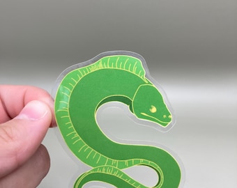 Moray Eel Sticker- Clear, 3 inches, Green Eel, Animal
