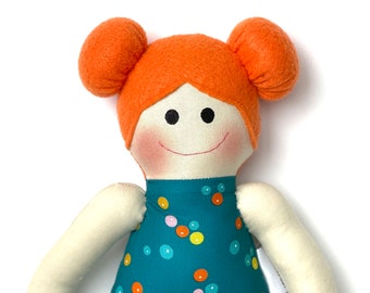 POLKA DOTS Baby First Doll red head doll felt hair style doll  my firsty doll plush doll first birthday gift dolls
