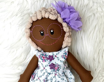 Afro american  Handcrafted with Love ,imaginative play, textile doll, first spring doll gift