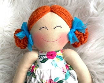 Short hair style Baby First Doll red head rag doll first birthday gift Children friendly embroider a name Custom doll