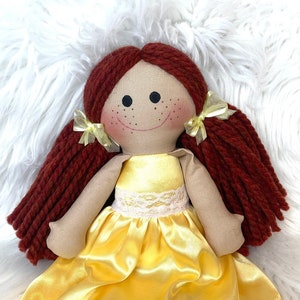 15" inch RED HEAD DOLL Flower girl doll Baby First Doll rag doll wedding special gift Children friendly  on satin dress doll