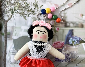 Mexican doll  Necklace doll fabric ornament mexican doll art handmade mexican gifts