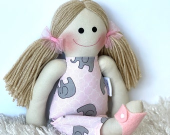 BEIGE  HAIR long pig tails style First Baby Doll for Girls 1st First baby elephant cloth doll baby doll for kids