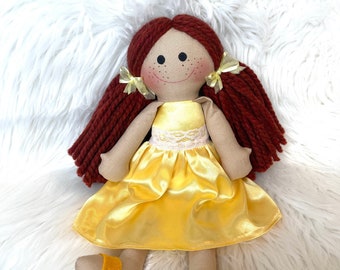 15" inch RED HEAD DOLL Flower girl doll Baby First Doll rag doll wedding special gift Children friendly  on satin dress doll