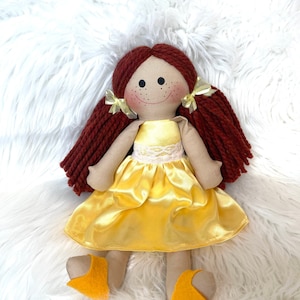 15" inch RED HEAD DOLL Flower girl doll Baby First Doll rag doll wedding special gift Children friendly  on satin dress doll