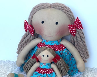 GIANT DOLL baby first doll decorative handmade doll modern gift one of kind doll rag doll blue dress dolls little girl loves