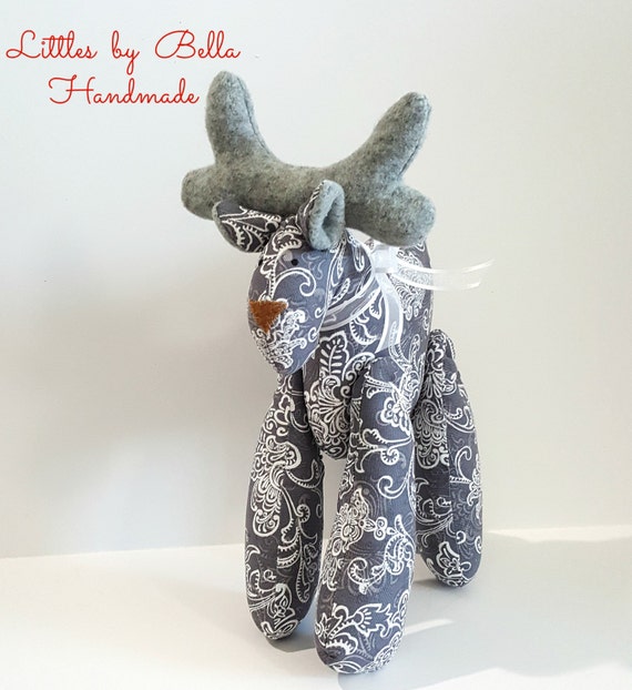 Reindeer Tilda Stuffed Reindeer Doll Softie Ornament Gray And Etsy