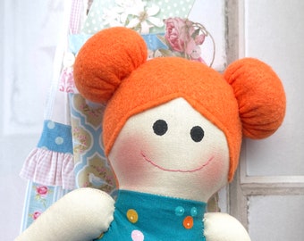 RED head baby first doll felt toys dolls polk dots fabric