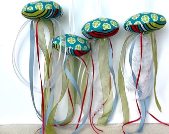 JELLYFISH cotton fabric toys ornaments jellyfish aquarium toy tank Sea Life Animals Figurines Realistic Ocean Animals set of 4