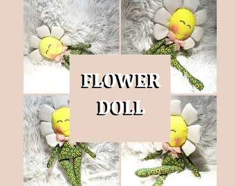 Flower Doll Gift for girls , nature dolls  handmade daisy flower Cloth doll, stuffed heirloom soft fabric flower doll
