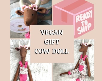 Vegan Gift cow,  Handmade Exquisite Highland Cow Farm Doll, farm animals decor home decor
