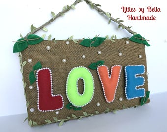 Love felt names love  Sign door hanger  valentines gift ideas home living decoration love felt names love room decor littles by Bella