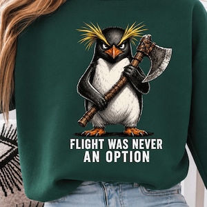 Flight Was Never An Option PNG: Angry Penguin Axe Graphic, Funny Animal Humor png, Retro Vintage Clipart (Digital Download)