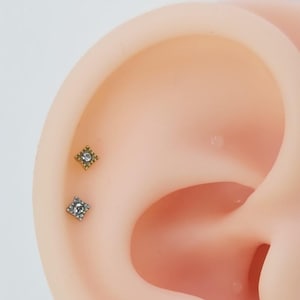 Piercing para labio con diamante estrella de circonita cúbica de titanio de 20 g, 18 g y 16 g, pequeño pendiente sin rosca, para trago, parte trasera plana, hélix, cartílago de la nariz, regalo para ella.