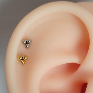 20G/18G/16G Titanium Tiny Three Ball Stud Push Pin Labret, Threadless  Earrings, Tragus Stud, Flat Back, Helix, Cartilage Nose, Gift for her