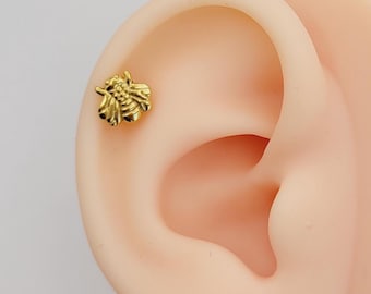 20G/18G/16G Titanium Tiny Bee Stud Push Pin Labret, Threadless  Earrings, Tragus Stud, Flat Back, Helix, Cartilage Nose, Gift for her